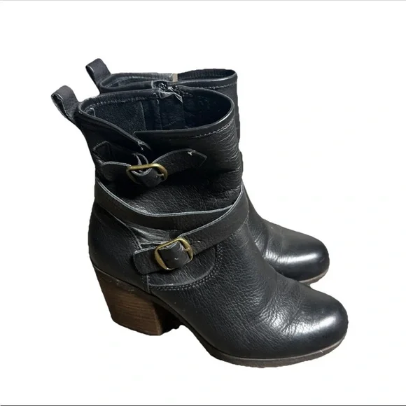 Lucky Brand Womens Western Orenzo Motorcycle Boots Black Leather Mid Calf Zip 7 - Picture 2 of 14